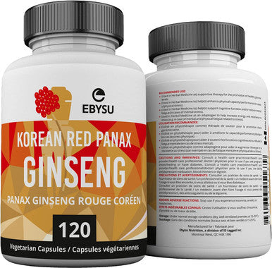 EBYSU Korean Red Ginseng Supplement Used in Herbal Medicine to Support Cognitive Function, Increase Resistance to Stress & Increase Energy 120 Capsules (500 mg)