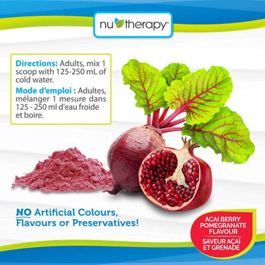 NuTherapy Power Beets Powder - Circulation Superfood Acai Berry Pomegranate Flavour 330 Gram