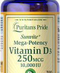 Puritans Pride Vitamin D3 250 mcg (10,000 IU)-200 Softgels White