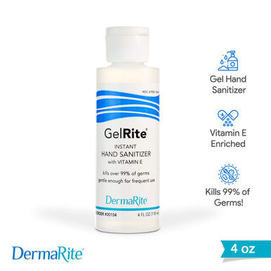 GelRite Instant Hand Sanitizer Gel 4 Ounce Travel Size 24 Pack Case Bulk Supply Rinse Free Waterless Vitamin E Enriched Moisturizing Formula Alcohol Based No Sticky Residue Kills 99 of Germs