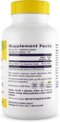 Healthy Origins Zinc Bisglycinate Chelate 50 Mg, 120 Count (Pack of 1)