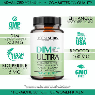 Dim Supplement: Dim Ultra 455Mg Diindolylmethane, Broccoli, Bioperine Natural Estrogen Blocker For Men, Female Hormone Balance For Women Menopause, Hormonal Acne, Pcos Support