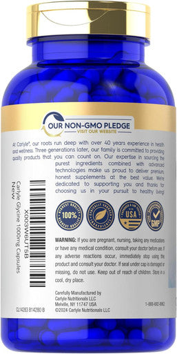 Carlyle Glycine 1000mg | 90 Powder Pills | Quick Release Capsules | Premium Quality | Non-GMO & Gluten Supplement