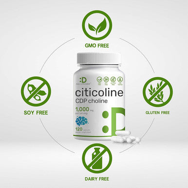 Deal Supplement Citicoline CDP Choline 1000mg Per Serving 120 Capsules Extra Strength Choline Supplements Nootropic B Vitamin Properties Promotes Brain Health Memory & Focus Non-GMO