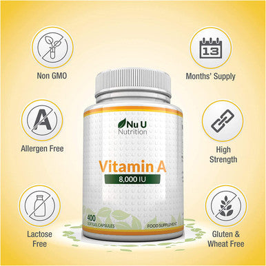 Vitamin A 8000 IU - High Strength Vitamin A Supplement, 400 Softgels 13 Month Supply - Supports The Maintenance of Normal Skin & Vision, Easy to Swallow