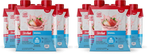 SlimFast Meal Replacement Shake, Original Creamy Milk Chocolate, No Added Sugar, Meal Replacement Shakes, 10g Ready to Drink Protein, 5g Fiber, 25 Vitamins and Minerals, 11 Fl. Oz, 12 Count