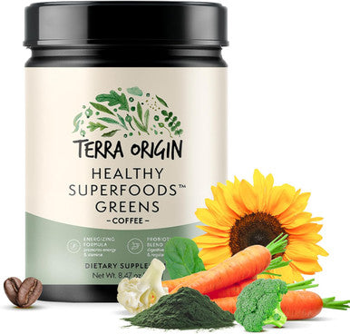 Terra Origin Superfoods Greens Immune Defense And Digestive Support | Probiotics, Organic Vegetables, Digestive Enzymes | Non-Gmo, Gluten-, Dairy , Vegan | 30 Servings | Coffee Flavor