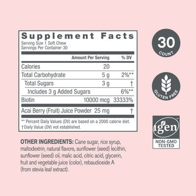 NeoCell Biotin Bursts, 10,000 mcg, Acai Berry Flavor, 30 Soft Chews (Package May Vary)