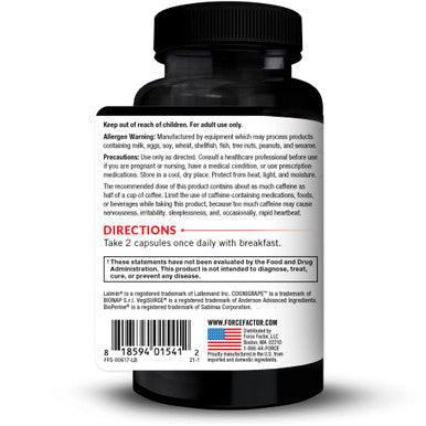 Force Factor Forebrain Advanced Brain Booster, Brain Supplement for Memory Support, Concentration, Focus, Thinking, and Mental Energy, Made with Powerful Ingredients That Work Fast, 60 Capsules