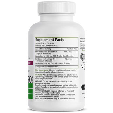 Bronson Milk Thistle 1000mg Silymarin Marianum and Dandelion Root Liver Health Support 120 Capsules
