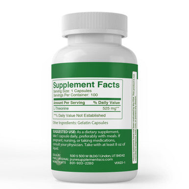PURE ORIGINAL INGREDIENTS L-Threonine Capsules, (100 Capsules) Always Pure, No Additives Or Fillers, Lab Verified