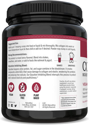 NatureWise Mixed Berry Vegan Collagen Booster Support for Nourished Skin Hair Joints and Bones with Vitamin C Vitamin E and Herbal Ingredients Packaging May Vary 9.2 oz 15 Servings