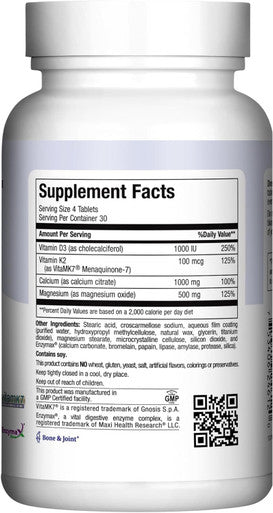 Maxi Health Calcium with Vitamin D3 K2 and Magnesium - Overall Health Supplement for Strong Bones and Teeth Muscle Function Immune Support - Vitamin D Vitamin K Enhanced Absorption for Women & Men 120 Tablets