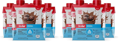 SlimFast Meal Replacement Shake, Original Creamy Milk Chocolate, No Added Sugar, Meal Replacement Shakes, 10g Ready to Drink Protein, 5g Fiber, 25 Vitamins and Minerals, 11 Fl. Oz, 12 Count