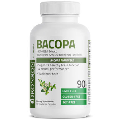 Bronson Bacopa (1200Mg Equivalent From 8:1 Extract) Supports Healthy Brain Function And Mental Performance, Traditional Herb, Non-Gmo, 90 Vegetarian Capsules