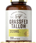 Carlyle Grass Fed Beef Tallow 3120mg | 200 Softgel Capsules | Pasture Raised Bovine Supplement | Non-GMO Gluten | by Herbage Farmstead