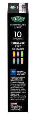 Curad Performance Series IRONMAN Antibacterial Bandages Extreme Hold Adhesive Technology Extra Large Flexible Fabric Bandages for Cuts Scrapes & Burns Assorted Colors 2 x 4 inches 10 Count