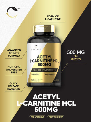 Carlyle Acetyl L-Carnitine Hcl | 500Mg | 180 Count | Non- Gmo And Gluten Free Supplement