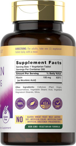Carlyle Niacin 100mg | 300 Vegetarian Tablets | Non-GMO Gluten | High Potency Formula