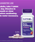 Natrol Biotin 10000mcg 4X Faster Dissolve Supplement for Healthy Hair, Skin and Nails for Those Low in Biotin Plus Energy Metabolism Support 60 Tablets
