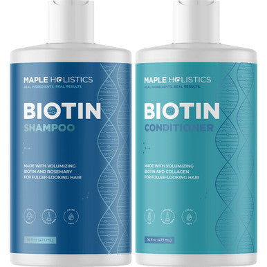 Maple Holistics Volumizing Hair Bundle - Large Sizes Biotin Shampoo, Conditioner, And Pure Rosemary Essential Oil