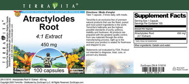 Terravita Atractylodes Root 4:1 Extract - 450 Mg (100 Capsules, Zin: 515016)