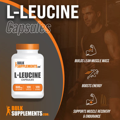 BulkSupplements L Leucine Capsules Leucine Supplements for Muscle Endurance BCAA Supplement Unflavored Capsules 1 Capsule 4 Month Supply (120 Capsules)