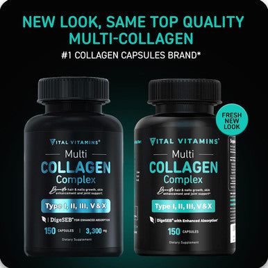 Vital Vitamins Collagen For Women & Men - Type I, Ii, Iii, V, X Multi Collagen Pills - Grass Fed, Non-Gmo - 150 Capsules