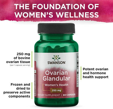 Swanson Ovarian Glandular Supplement - Women's Glandular Health and Balance Support - Premium Bovine Tissue - 60 Capsules 250mg Each (4 Pack)