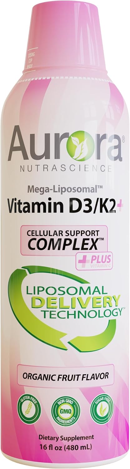 Aurora Nutrascience MegaLiposomal Vitamin D3/K2+ with Vitamin C Organic Fruit Flavor Gluten NonGMO 32 Single Serve Packets 21.7 oz (640 mL)