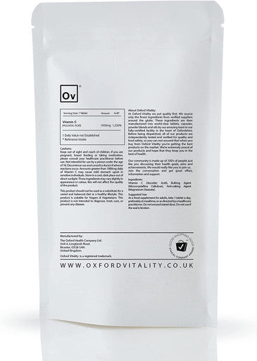 Vitamin C Tablets | 1000mg Supplements for Immune Health, Energy & Collagen Production | Oxford Vitality
