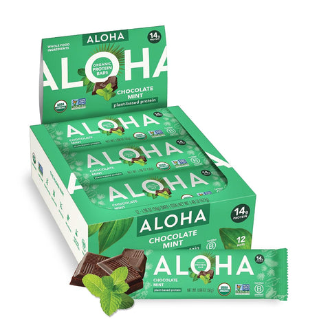 Aloha Organic Plant Based Protein Bars Chocolate Chip Cookie Dough, 1.98 Oz,(Pack of 12)