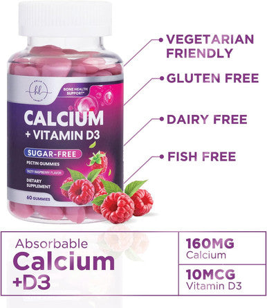 Calcium Supplements For Women + 400 Iu Vitamin D3 - Sugar-Calcium Chews Gummy For Bone & Immune Support, Supports Teeth & Bone Strength, Chewable Calcium Supplement For Women & Men - 60 Gummies