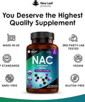 Nac N-Acetyl-Cysteine 600Mg (Per Serving) N-Acetyl Cysteine Nutritional Supplements 120 Nac Tablets - Nac Supplement High Bioavailability Amino Acid - Vegan Friendly - Made In Uk By Leaf