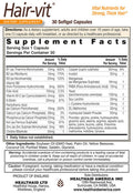 Hair-Vit, 30 Capsules, Once Daily, Vital Nutrients For Strong, Thick, & Shiny Hair, Rich In B- Vitamins & Essential Amino Acids
