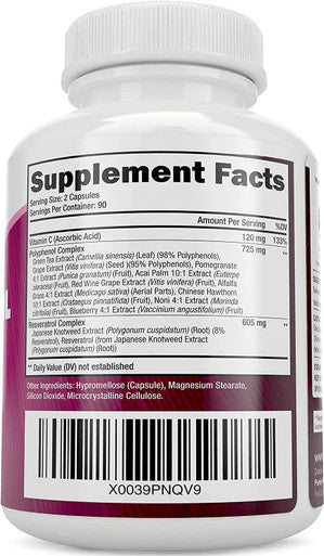 Purely Holistic Resveratrol 1450Mg, 90 Servings, Trans-Resveratrol Antioxidant Supplement With Vitamin C And Polyphenol Complex, 180 Vegan Capsules, Promotes Anti Aging & Cardiovascular Health