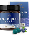 Herbamama L-Methylfolate Gummies - 15Mg 5-Mthf Calming Supplement For Adults - Vegan Non-Gmo Methylated Folate (Vitamin B9) For Brain Support - 60 Pectin-Based Blueberry-Flavored Chews