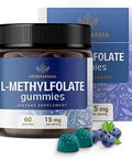 HERBAMAMA LMethylfolate Gummies 15mg 5MTHF Calming Supplement for Adults Vegan NonGMO Methylated Folate (Vitamin B9) for Brain Support 60 PectinBased BlueberryFlavored Chews
