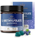 HERBAMAMA LMethylfolate Gummies 15mg 5MTHF Calming Supplement for Adults Vegan NonGMO Methylated Folate (Vitamin B9) for Brain Support 60 PectinBased BlueberryFlavored Chews