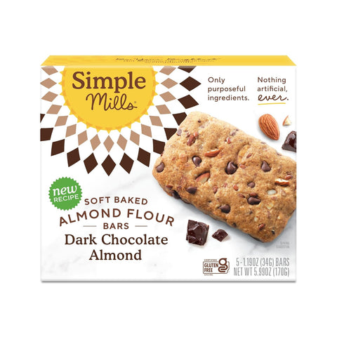 Simple Mills Almond Flour Snack Bars, Dark Chocolate Almond - Gluten Free, Made with Organic Coconut Oil, Breakfast Bars, Healthy Snacks, Paleo Friendly, 6 Ounce (Pack of 6)