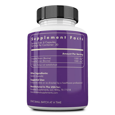 Ancestral Supplements Grass Fed Brain (with Liver) Supports Brain, Mood, Memory Health (180 Capsules)