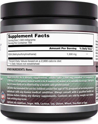 Amazing Nutrition Formulas MSM (Methylsulfonylmethane) Supplement | 1300 Mg Per Serving | 2.2 Lbs.Jar | Unflavored