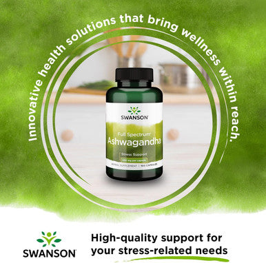 Swanson Ashwagandha Powder Supplement-Ashwagandha Root & Aerial Parts Supplement Promoting Stress Relief & Energy Support-Ayurvedic Supplement for Natural Wellness (100 Capsules 450mg Each)