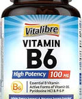 Vitamin B6 100mg Tablets High Potency Bioactive Pyridoxine HCl and Pyridoxal5'Phosphate Supports Energy Metabolism and Nervous System Health Vegan 120 Ct