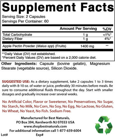 Best Naturals Apple Pectin 700 mg 120 Capsules