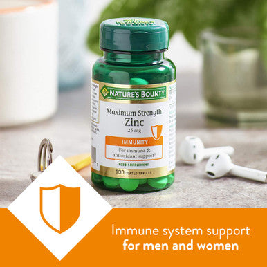 Nature's Bounty Maximum Strength Zinc 100 25Mg Tablets (100 Day Supply) Immunity Support And Antioxidant Supplement