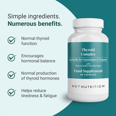 Hey Nutrition Thyroid Complex Supplement - Copper Iron Zinc Selenium Vitamin B Blend - Advanced Thyroid Function - 60 Capsules/30 Servings - Non-GMO Vegan
