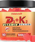 Sugar Vitamin D3 K2 Gummies 5000Iu With Calcium, Magnesium And Zinc For Bone, Teeth, Muscle, Natural Peach Flavor, Vegan, 90 Chewable Gummies