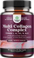 Natures Craft Advanced Multi Collagen Complex - Biotin and Collagen Supplement for Men and Women with BioPerine and Vitamin C - Type 1 2 3 5 & X Collagen Pills for Bone and Joint Support Hair Skin and Nails
