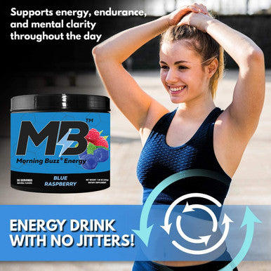 Morning Buzz Energy Drink Powder - Energy Boost Drink Mix - Sugar- Energy With Antioxidants - Morning Kickstart And Sports Nutrition Endurance Product - 30 Servings, Blue Raspberry, 8 Ounces